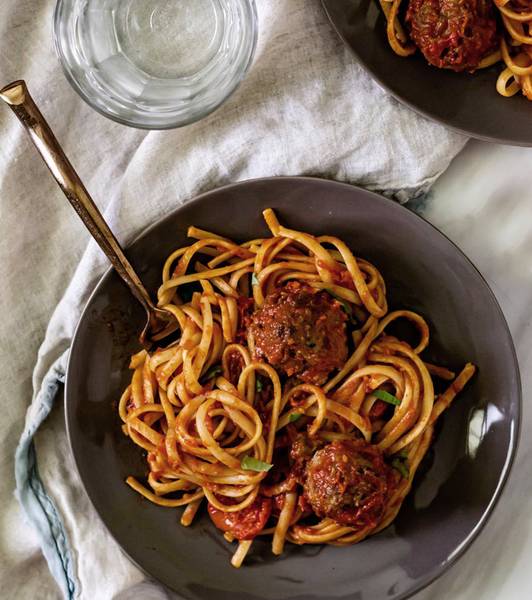 Burst Cherry Tomato Marinara with Meatballs